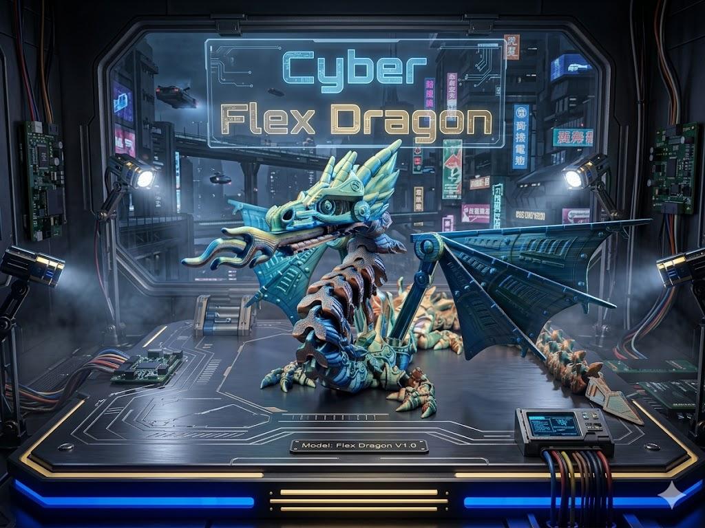 Cyber Flex Dragon Figurine - 24 in 3D Speciality Statues & Figurines, Cyberpunk Tech Fantasy Home Decor Desk Decor, Bendable Full Articulation Gamer Stuff, Cybernetics, Angular Sci-Fi Paneling, 360-Degree Motion, Stress Relief for Creators Display Accent