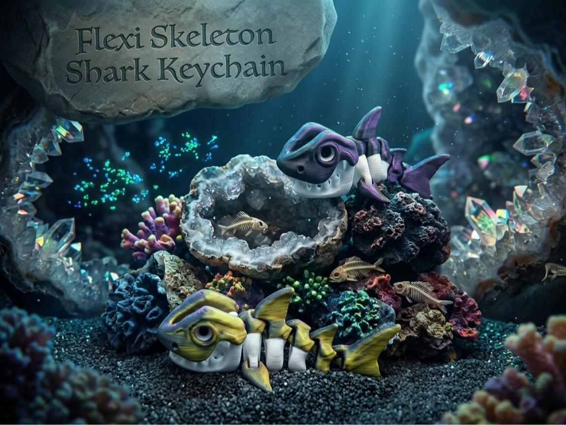 Color Changing Segmented Bone-Style Ocean Theme Creepy Cute Flexi Skeleton Keychain, 8x4x3 cm