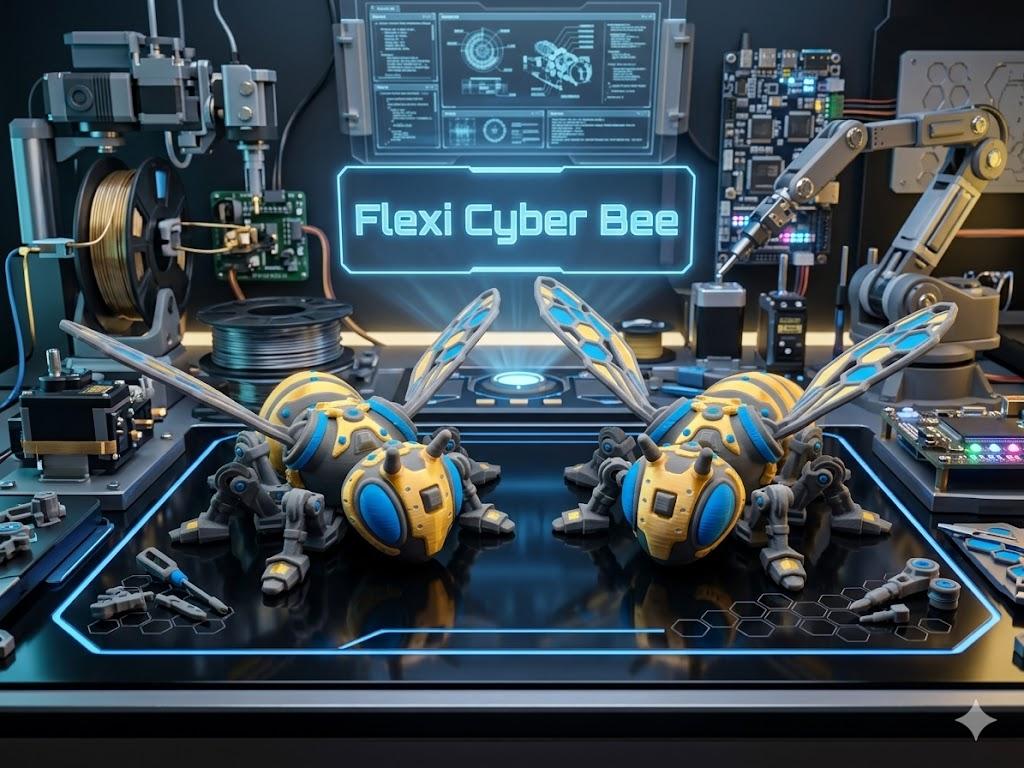 Flexi Cyber Bee Figurine - 14.5cm Adjustable 3D Speciality Geometric Plastic Modern Nature-Tech Mechanical Statue, Posable Joints 2-Sided Desktop Decor for Gamer Enthusiasts, Durable Home Decor Collectible