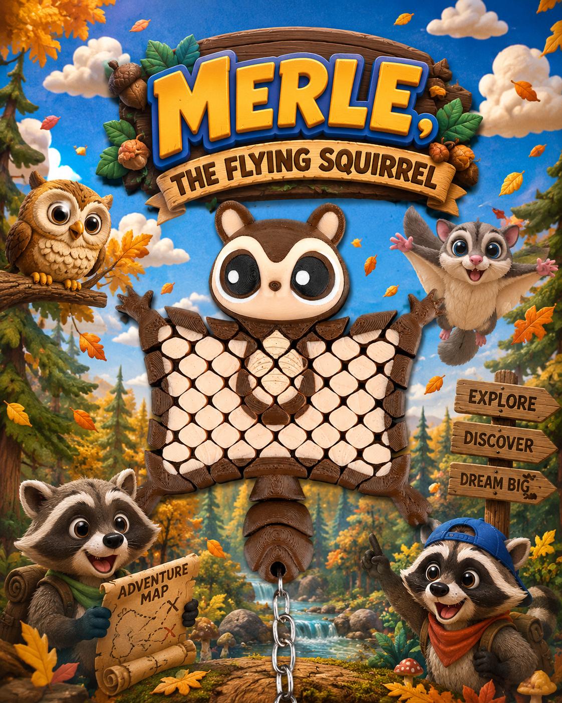 Merle the Flying Squirrel Cute Accessories Mesh Flexi Keychain, Fashion Costume Jewelry Accessory
