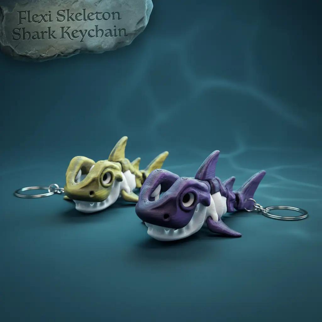 Color Changing Segmented Bone-Style Ocean Theme Creepy Cute Flexi Skeleton Keychain, 8x4x3 cm