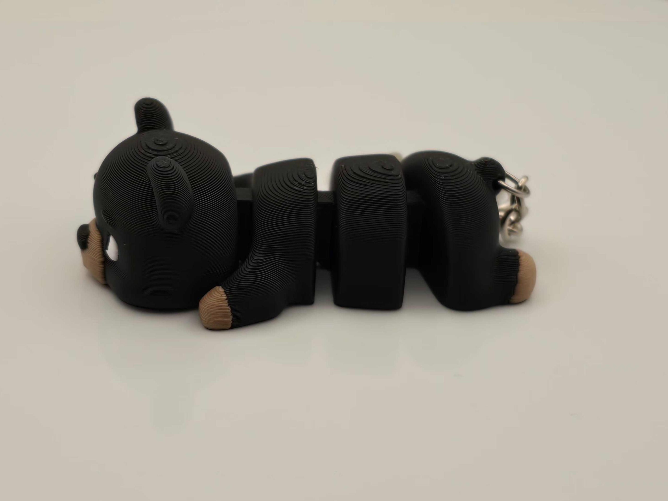 Kawaii 3D Printed Plastic Flexi Black Bear Alloy Keychain - 1-1.9in Articulated Tactile Fidget Toy with Flexible Joints, Solid Accents, Unisex Everyday Backpack Charm (Choking Hazard Small Parts) for Birthday Gifts, Kawaii Accessories