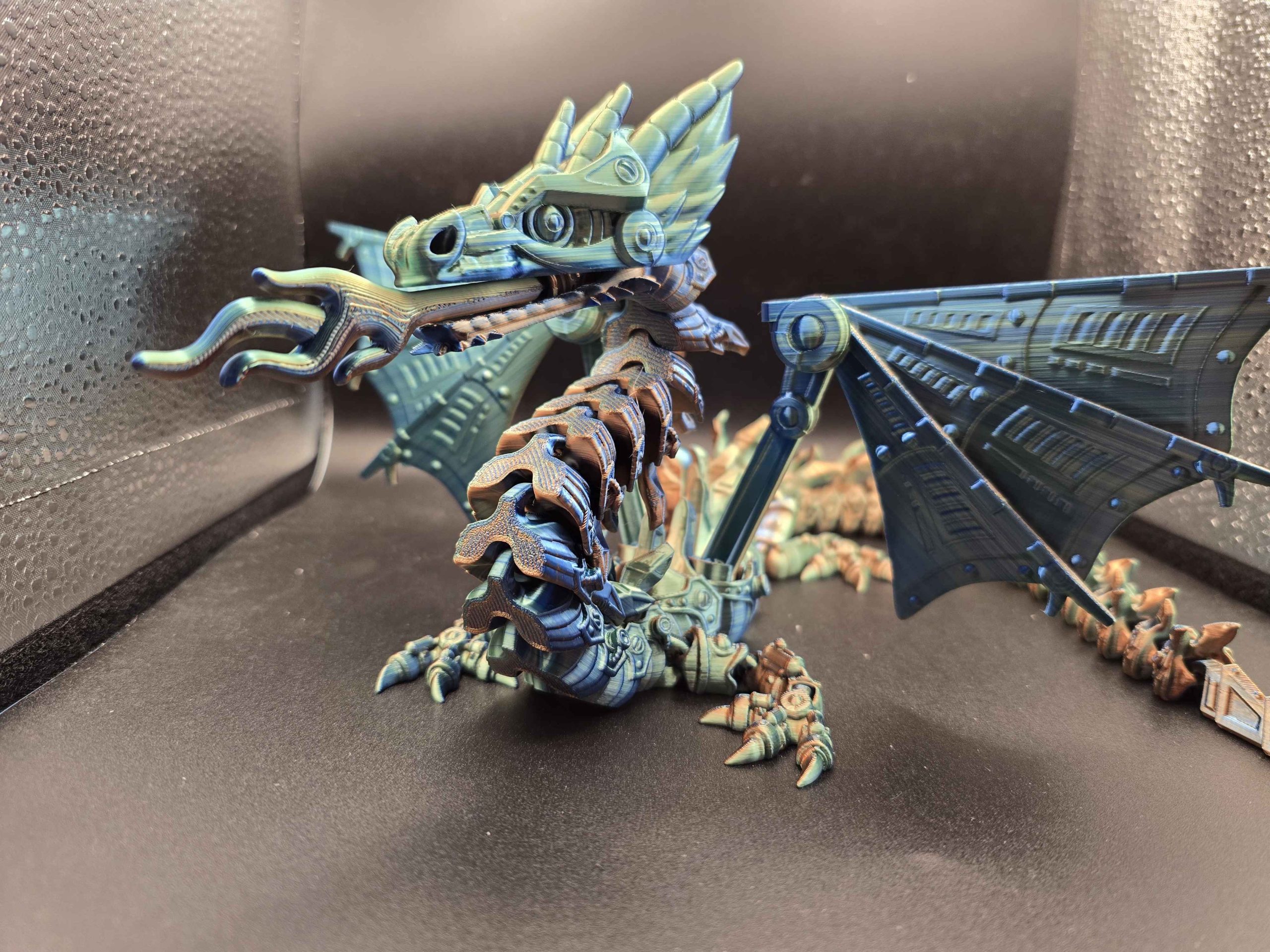 Cyber Flex Dragon Figurine - 24 in 3D Speciality Statues & Figurines, Cyberpunk Tech Fantasy Home Decor Desk Decor, Bendable Full Articulation Gamer Stuff, Cybernetics, Angular Sci-Fi Paneling, 360-Degree Motion, Stress Relief for Creators Display Accent