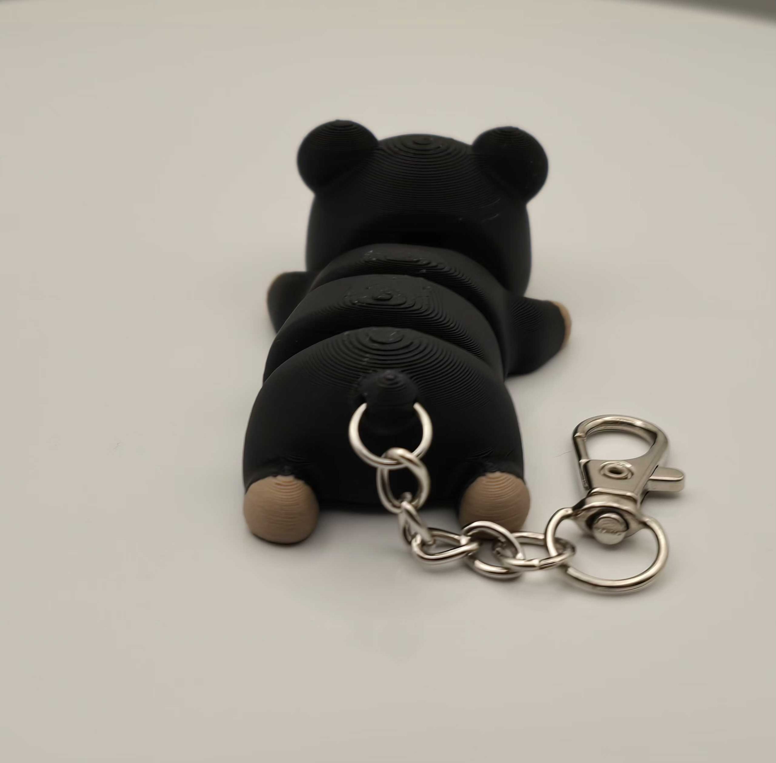 Kawaii 3D Printed Plastic Flexi Black Bear Alloy Keychain - 1-1.9in Articulated Tactile Fidget Toy with Flexible Joints, Solid Accents, Unisex Everyday Backpack Charm (Choking Hazard Small Parts) for Birthday Gifts, Kawaii Accessories